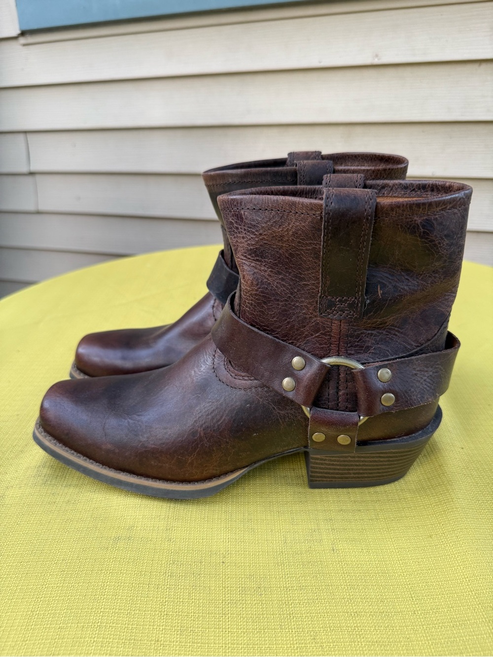 Justin Boots Dark Brown Leather Harness Ankle Heeled Boots